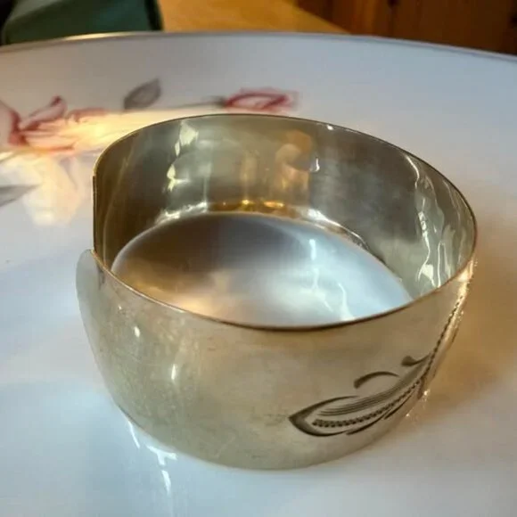 Vintage Etched Wide Gold Filled Cuff - Picture 3 of 6